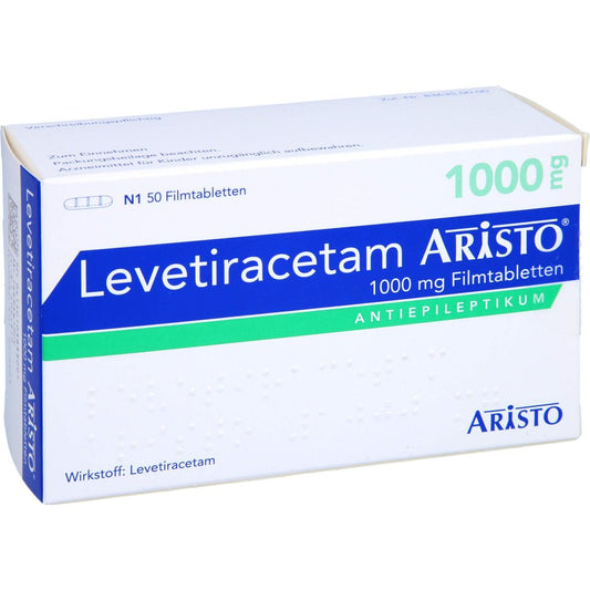 Das Produktfoto zeigt Levetiracetam Aristo 1000 Mg Filmtabletten (50 stk) PZN 10383309