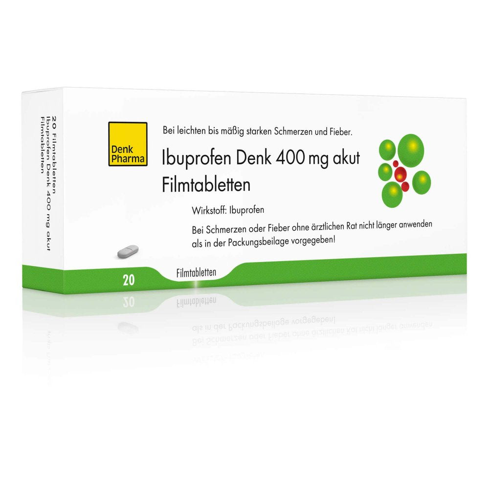 Das Produktfoto zeigt Ibuprofen Denk 400 Mg Akut Filmtabletten (20 stk) PZN 10386963