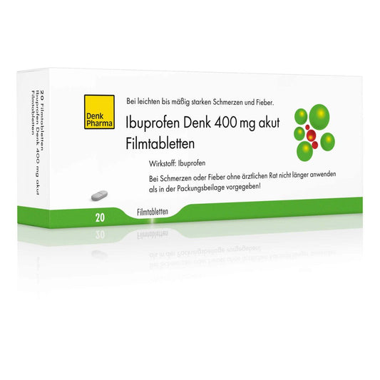 Das Produktfoto zeigt Ibuprofen Denk 400 Mg Akut Filmtabletten (20 stk) PZN 10386963