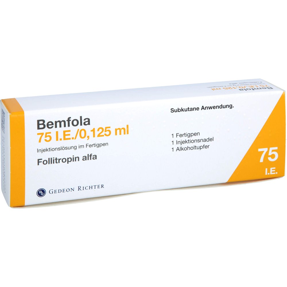 Das Produktfoto zeigt Bemfola 75 I.E./0,125 Ml Inj.-Lsg.I.E.Fertigpen (1 stk) PZN 10389275