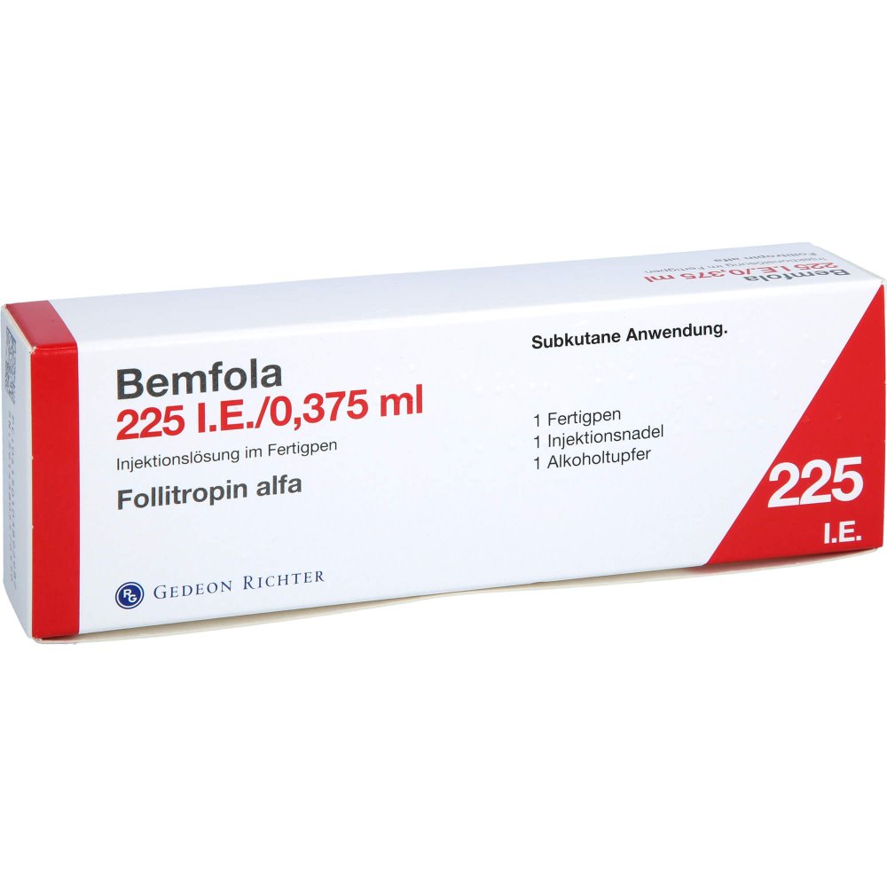 Das Produktfoto zeigt Bemfola 225 I.E./0,375 Ml Inj.-Lsg.I.E.Fertigpen (1 stk) PZN 10389298