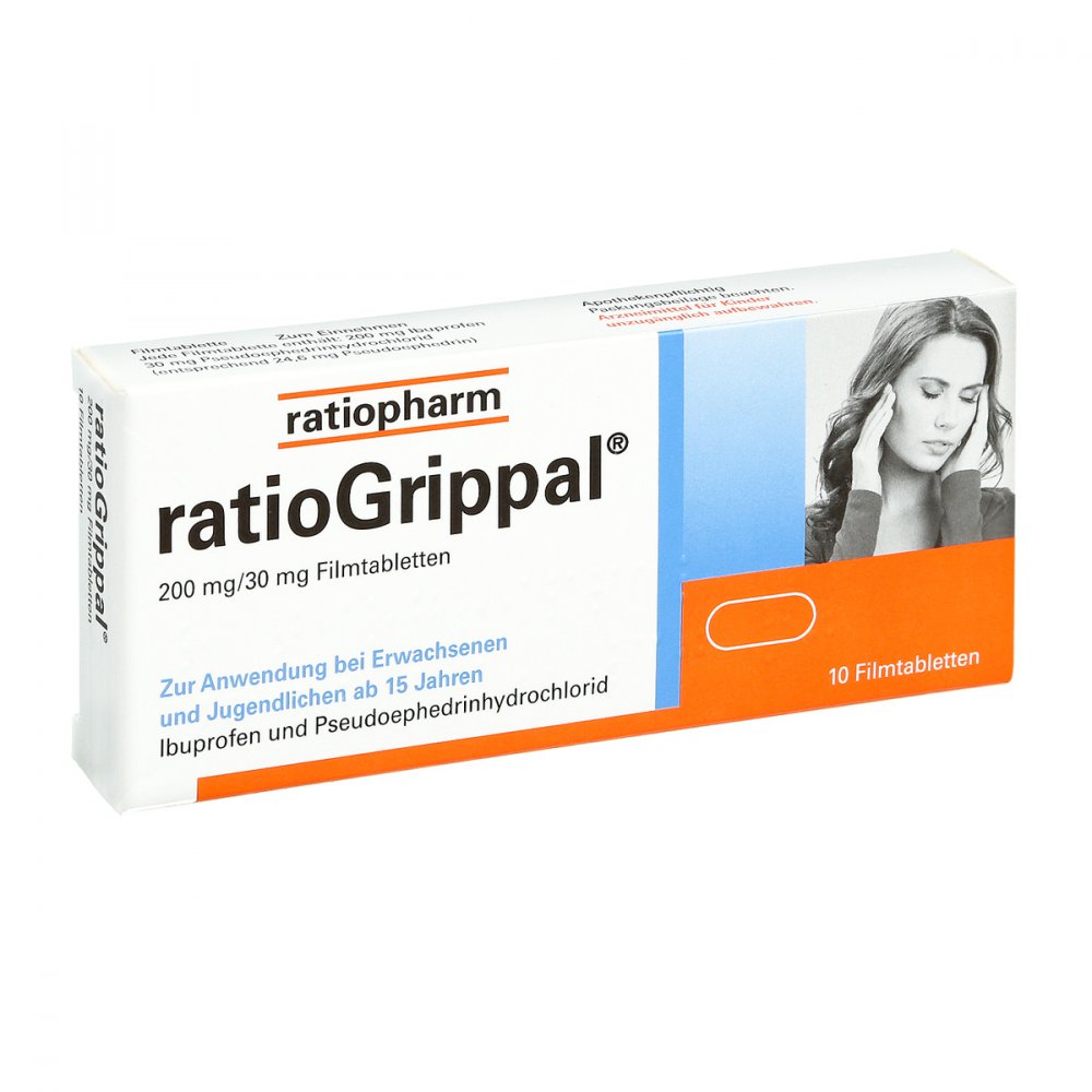 Das Produktfoto zeigt Ratiogrippal 200 Mg/30 Mg Filmtabletten (10 stk) PZN 10394075