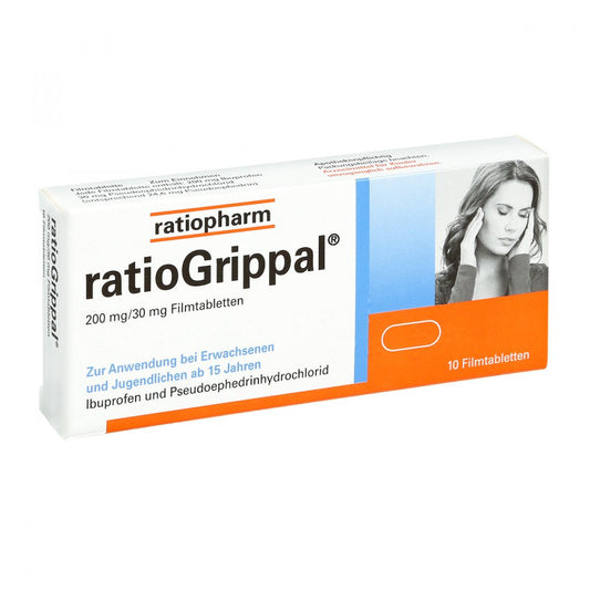 Das Produktfoto zeigt Ratiogrippal 200 Mg/30 Mg Filmtabletten (10 stk) PZN 10394075