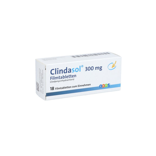 Das Produktfoto zeigt Clindasol 300 Mg Filmtabletten (18 stk) PZN 10394827