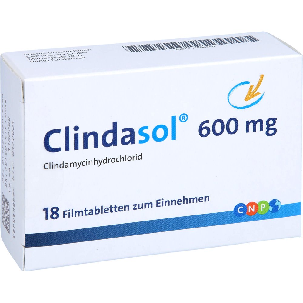 Das Produktfoto zeigt Clindasol 600 Mg Filmtabletten (18 stk) PZN 10394856
