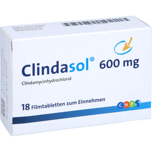 Das Produktfoto zeigt Clindasol 600 Mg Filmtabletten (18 stk) PZN 10394856
