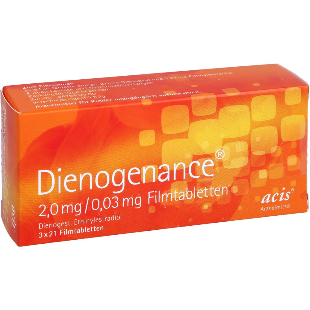 Das Produktfoto zeigt Dienogenance 2,0 Mg/0,03 Mg Filmtabletten (3X21 stk) PZN 10395005