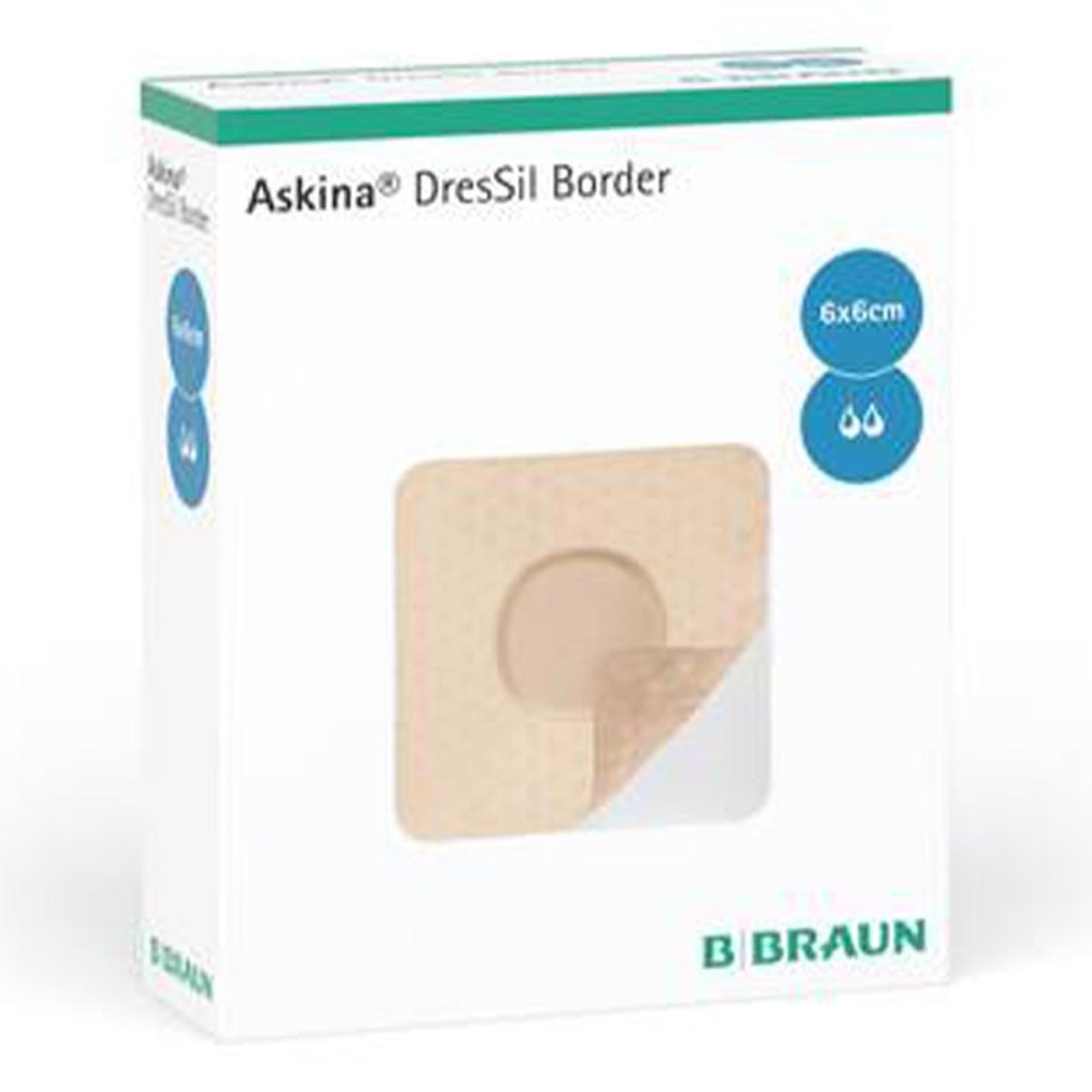 Das Produktfoto zeigt Askina Dressil Border 6x6 Cm Silik.Schaumst.V. (10 stk) PZN 10397317