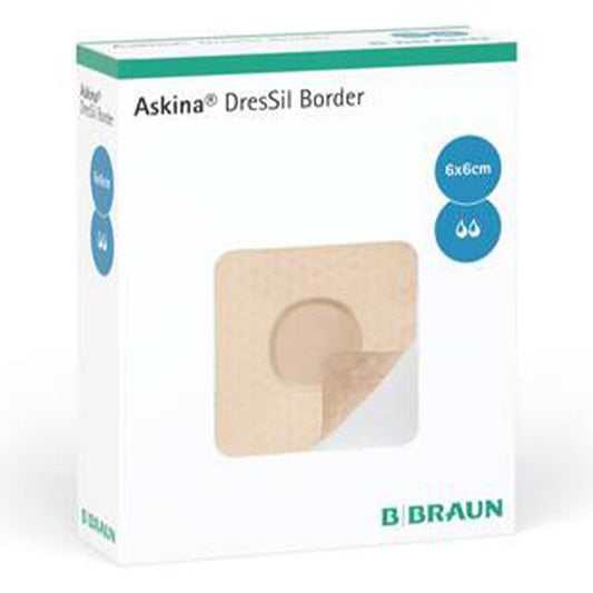 Das Produktfoto zeigt Askina Dressil Border 6x6 Cm Silik.Schaumst.V. (10 stk) PZN 10397317