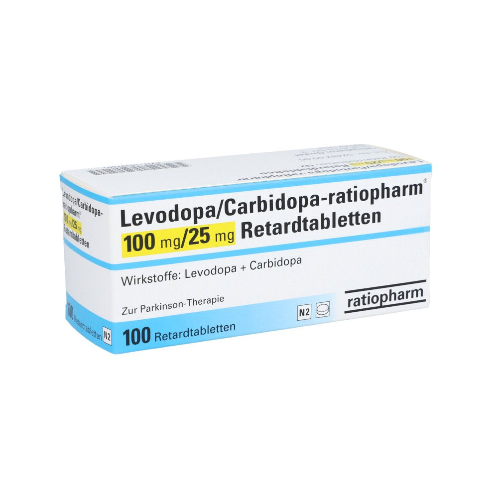 Das Produktfoto zeigt Levodopa/Carbidopa-Ratiopharm 100 Mg/25 Mg Ret.-T. (100 stk) PZN 10397501