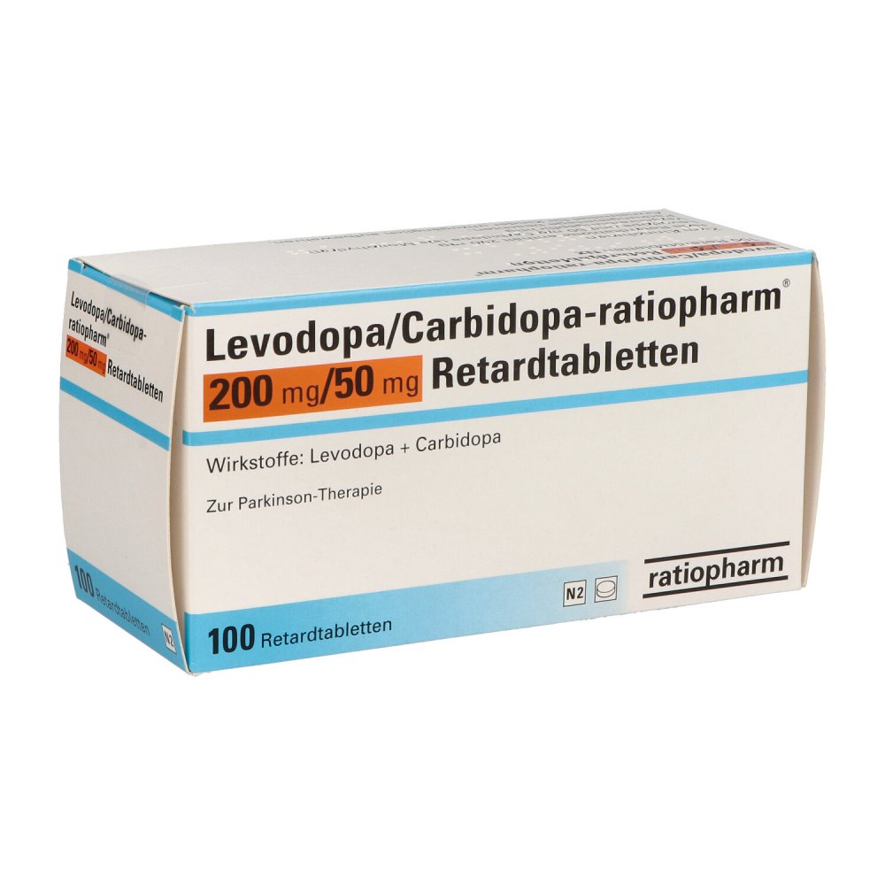 Das Produktfoto zeigt Levodopa/Carbidopa-Ratiopharm 200 Mg/50 Mg Ret.-T. (100 stk) PZN 10397547