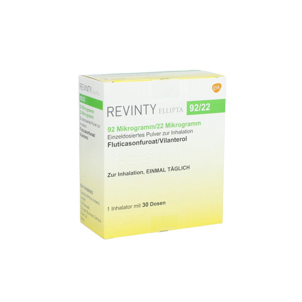 Das Produktfoto zeigt Revinty Ellipta 92 Μg/22 Μg Einzeld.Plv.Z.Inh.30ed (1 stk) PZN 10417646