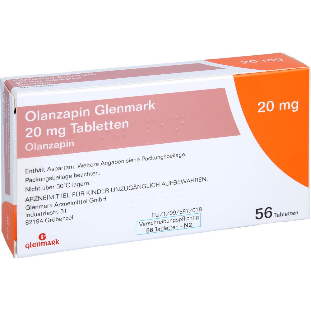 Das Produktfoto zeigt Olanzapin Glenmark 20 Mg Tabletten (56 stk) PZN 10417741