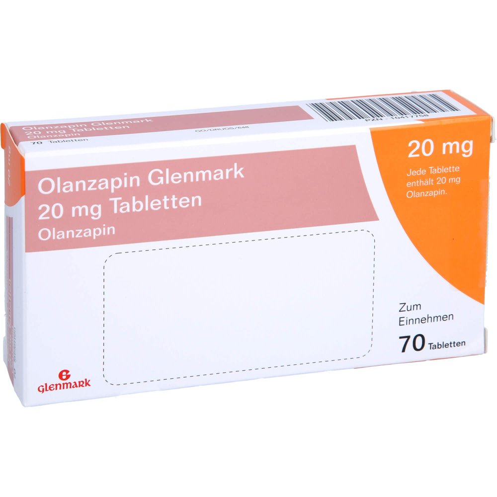Das Produktfoto zeigt Olanzapin Glenmark 20 Mg Tabletten (70 stk) PZN 10417758