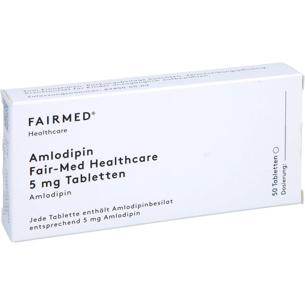 Das Produktfoto zeigt Amlodipin Fair-Med Healthcare 5 Mg Tabletten (50 stk) PZN 10420507