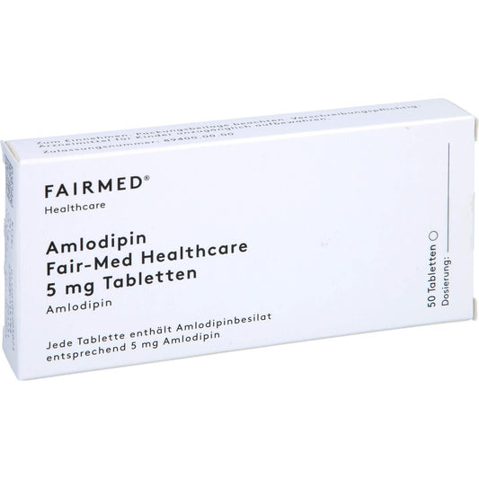 Das Produktfoto zeigt Amlodipin Fair-Med Healthcare 5 Mg Tabletten (50 stk) PZN 10420507
