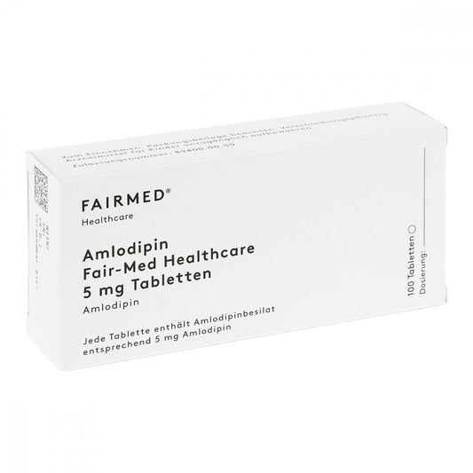 Das Produktfoto zeigt Amlodipin Fair-Med Healthcare 5 Mg Tabletten (100 stk) PZN 10420513