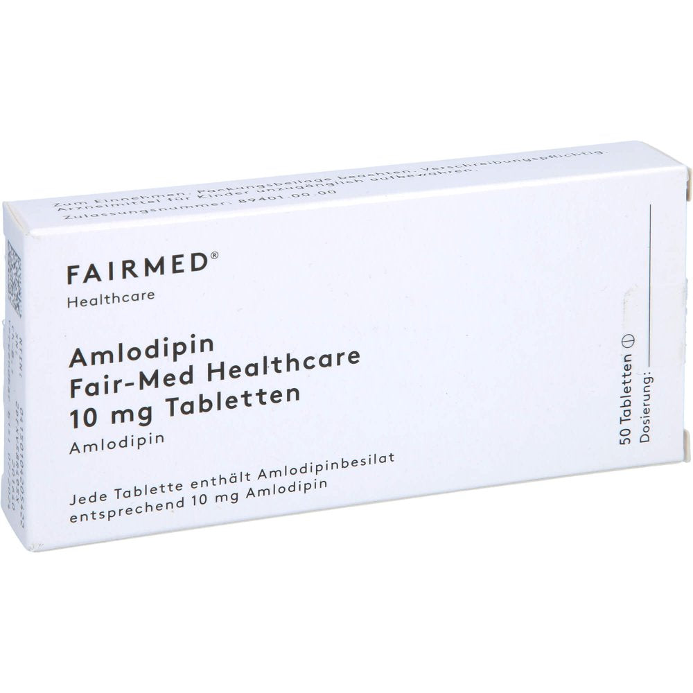Das Produktfoto zeigt Amlodipin Fair-Med Healthcare 10 Mg Tabletten (50 stk) PZN 10420542
