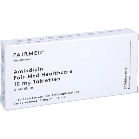 Das Produktfoto zeigt Amlodipin Fair-Med Healthcare 10 Mg Tabletten (50 stk) PZN 10420542