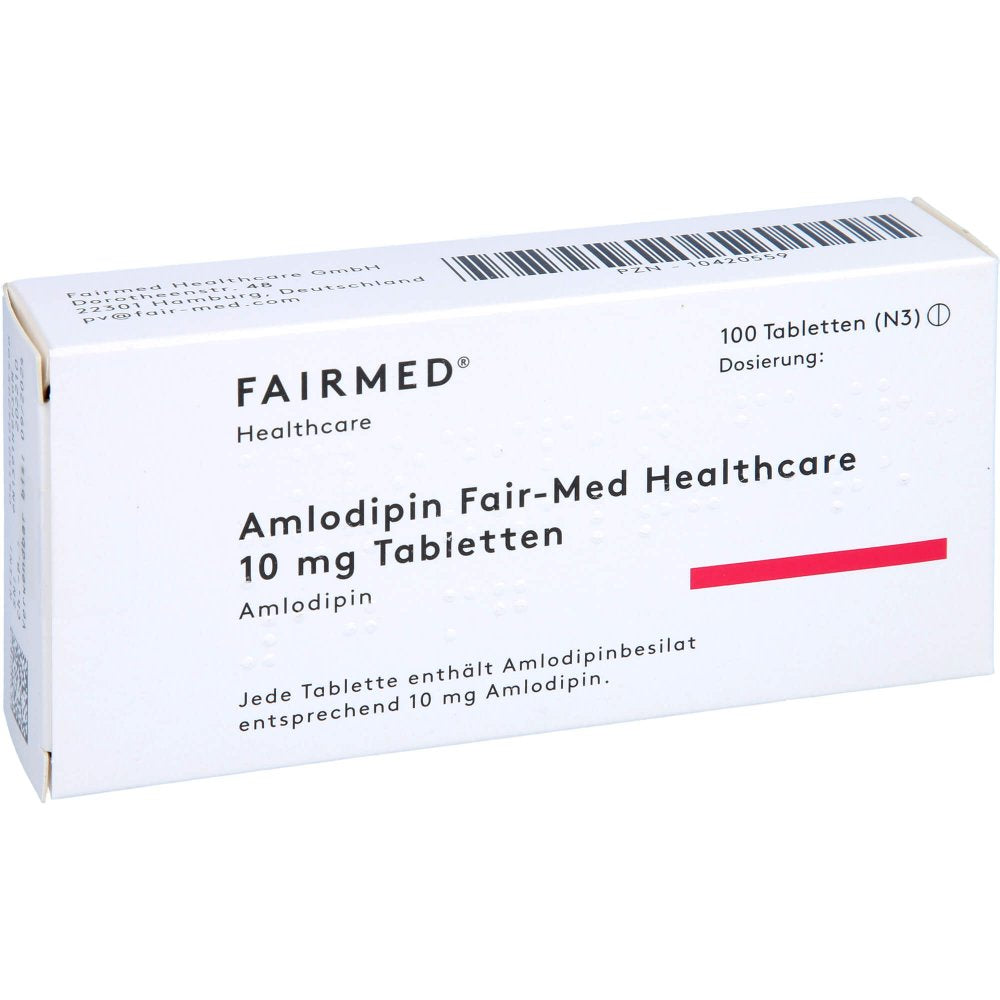 Das Produktfoto zeigt Amlodipin Fair-Med Healthcare 10 Mg Tabletten (100 stk) PZN 10420559