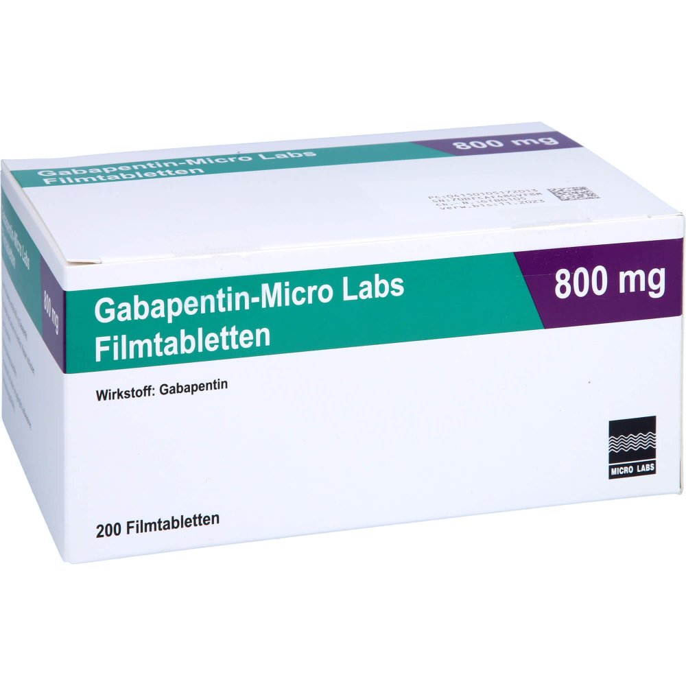 Das Produktfoto zeigt Gabapentin Micro Labs 800 Mg Filmtabletten (200 stk) PZN 10517201