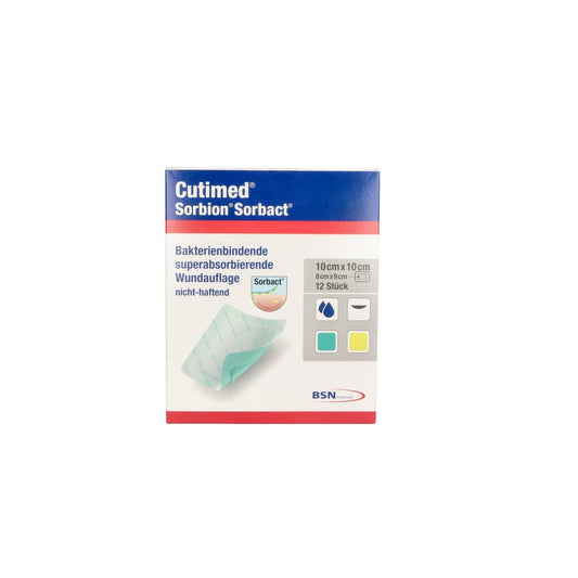 Das Produktfoto zeigt Cutimed Sorbion Sorbact Wundauflage 10x10 Cm (12 stk) PZN 10526387