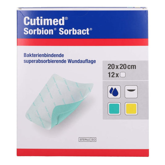 Das Produktfoto zeigt Cutimed Sorbion Sorbact Wundauflage 20x20 Cm (12 stk) PZN 10526401