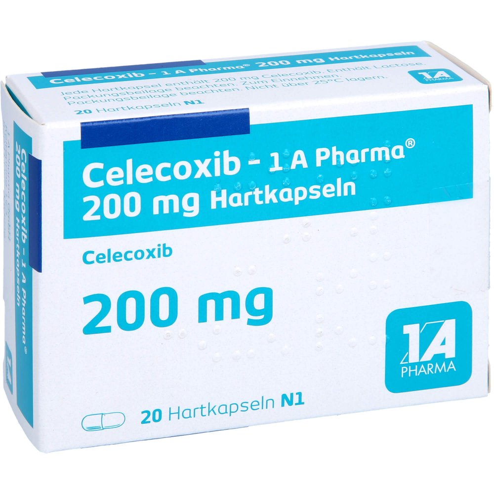 Das Produktfoto zeigt Celecoxib-1a Pharma 200 Mg Hartkapseln (20 stk) PZN 10526660
