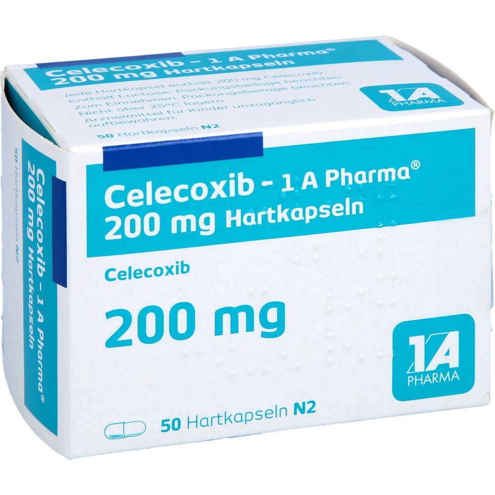Das Produktfoto zeigt Celecoxib-1a Pharma 200 Mg Hartkapseln (50 stk) PZN 10526677
