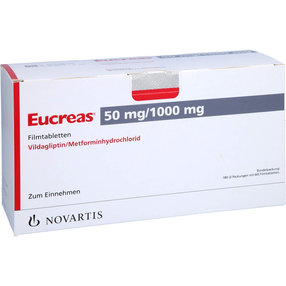 Das Produktfoto zeigt Eucreas 50 Mg/1000 Mg Filmtabletten (3X60 stk) PZN 10528311