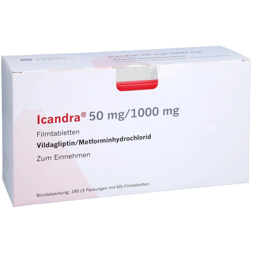 Das Produktfoto zeigt Icandra 50 Mg/1000 Mg Filmtabletten (3X60 stk) PZN 10528452