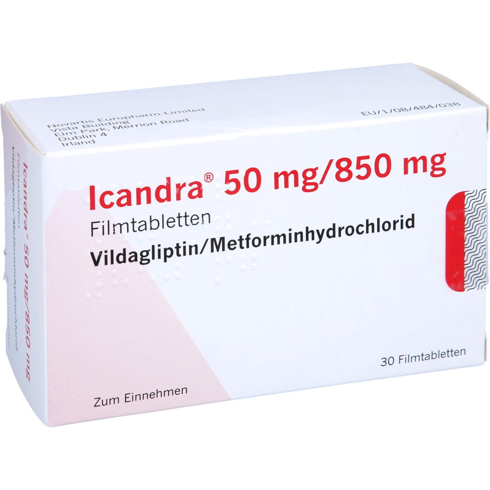 Das Produktfoto zeigt Icandra 50 Mg/850 Mg Filmtabletten (30 stk) PZN 10528469
