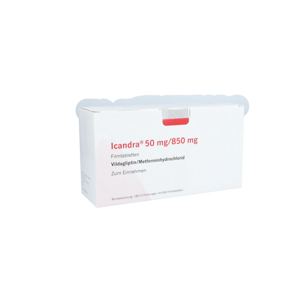 Das Produktfoto zeigt Icandra 50 Mg/850 Mg Filmtabletten (3X60 stk) PZN 10528481