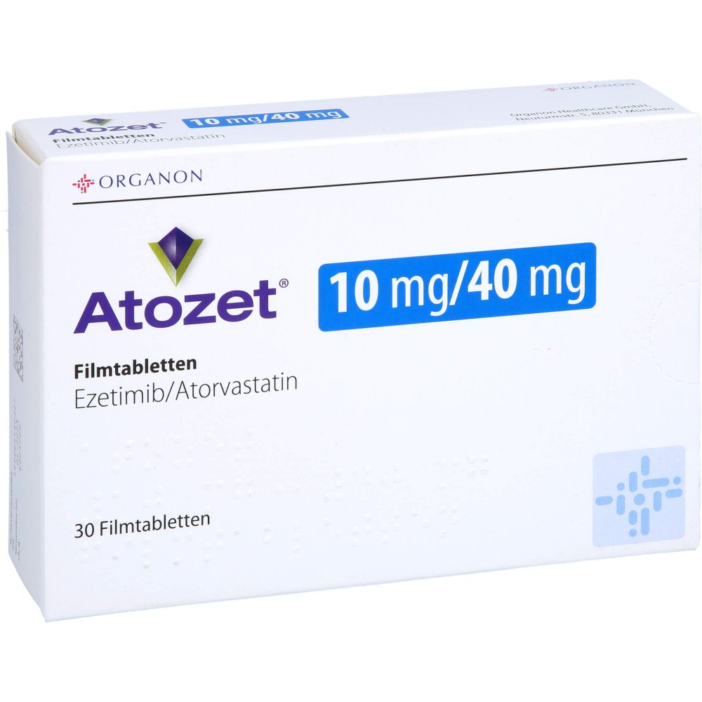 Das Produktfoto zeigt Atozet 10 Mg/40 Mg Filmtabletten (30 stk) PZN 10538396