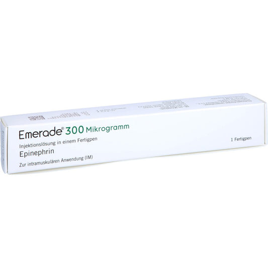 Das Produktfoto zeigt Emerade 300 Mikrogramm Inj.-Lsg.In Einem Fertigpen (1X0.3 ml) PZN 10544304