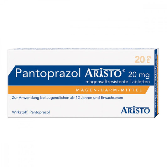 Das Produktfoto zeigt Pantoprazol Aristo 20 Mg Magensaftres.Tabletten (25 stk) PZN 10549307