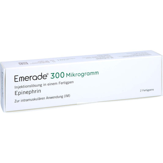 Das Produktfoto zeigt Emerade 300 Mikrogramm Inj.-Lsg.In Einem Fertigpen (2X0.3 ml) PZN 10552634