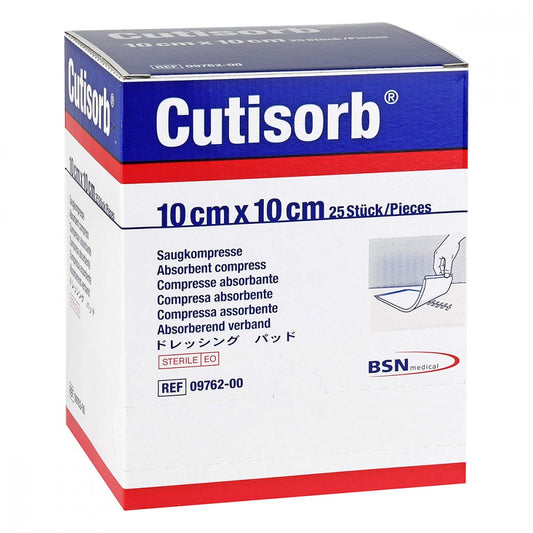 Das Produktfoto zeigt Cutisorb Saugkompressen Steril 10x10 Cm (25 stk) PZN 10555868