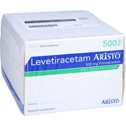 Das Produktfoto zeigt Levetiracetam Aristo 500 Mg Filmtabletten (200 stk) PZN 10637796