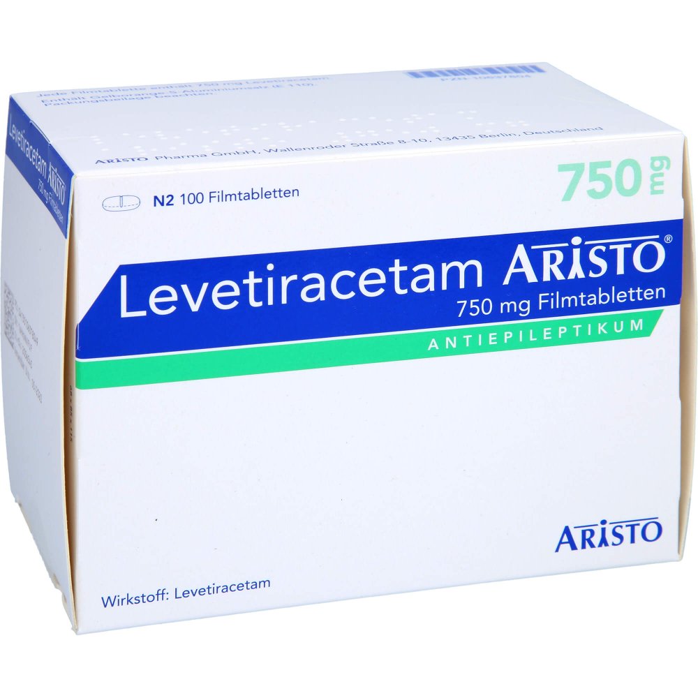 Das Produktfoto zeigt Levetiracetam Aristo 750 Mg Filmtabletten (100 stk) PZN 10637804