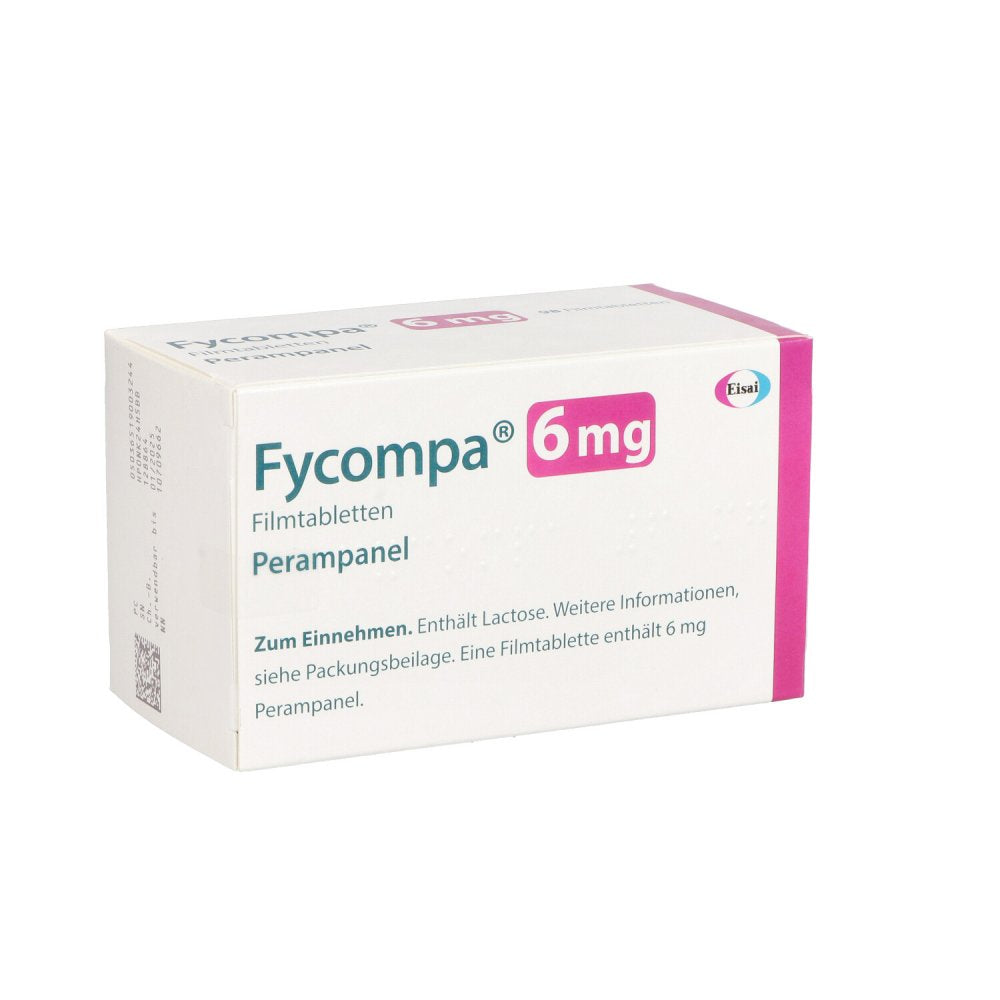 Das Produktfoto zeigt Fycompa 6 Mg Filmtabletten (98 stk) PZN 10709662