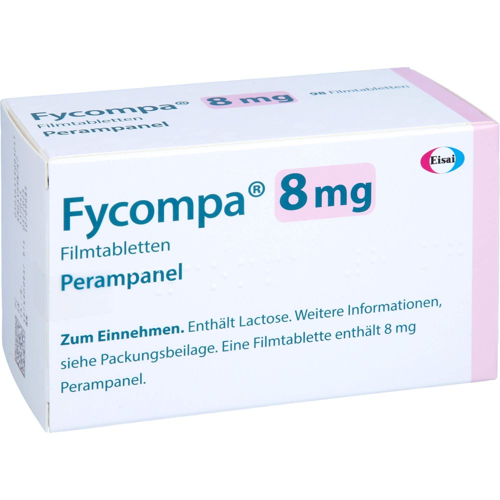 Das Produktfoto zeigt Fycompa 8 Mg Filmtabletten (98 stk) PZN 10709685
