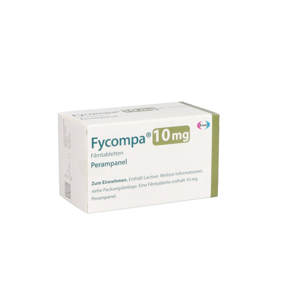 Das Produktfoto zeigt Fycompa 10 Mg Filmtabletten (98 stk) PZN 10709716