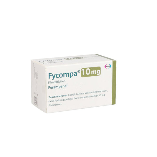 Das Produktfoto zeigt Fycompa 10 Mg Filmtabletten (98 stk) PZN 10709716