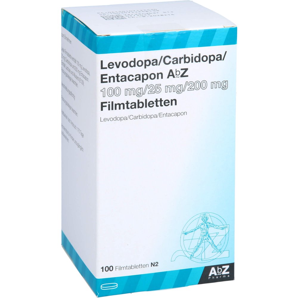 Das Produktfoto zeigt Levodopa/Carbidopa/Entacapon Abz 100/25/200mg (100 stk) PZN 10712753