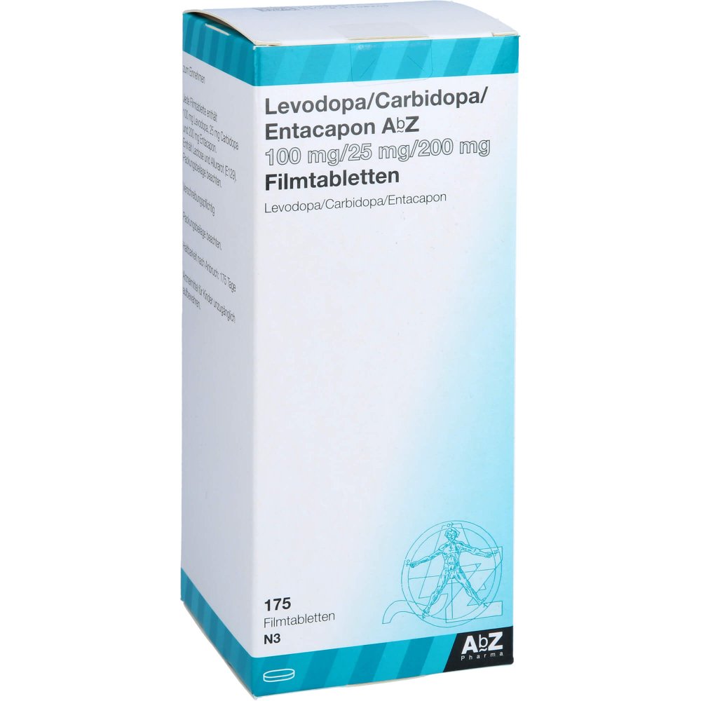 Das Produktfoto zeigt Levodopa/Carbidopa/Entacapon Abz 100/25/200mg (175 stk) PZN 10712776