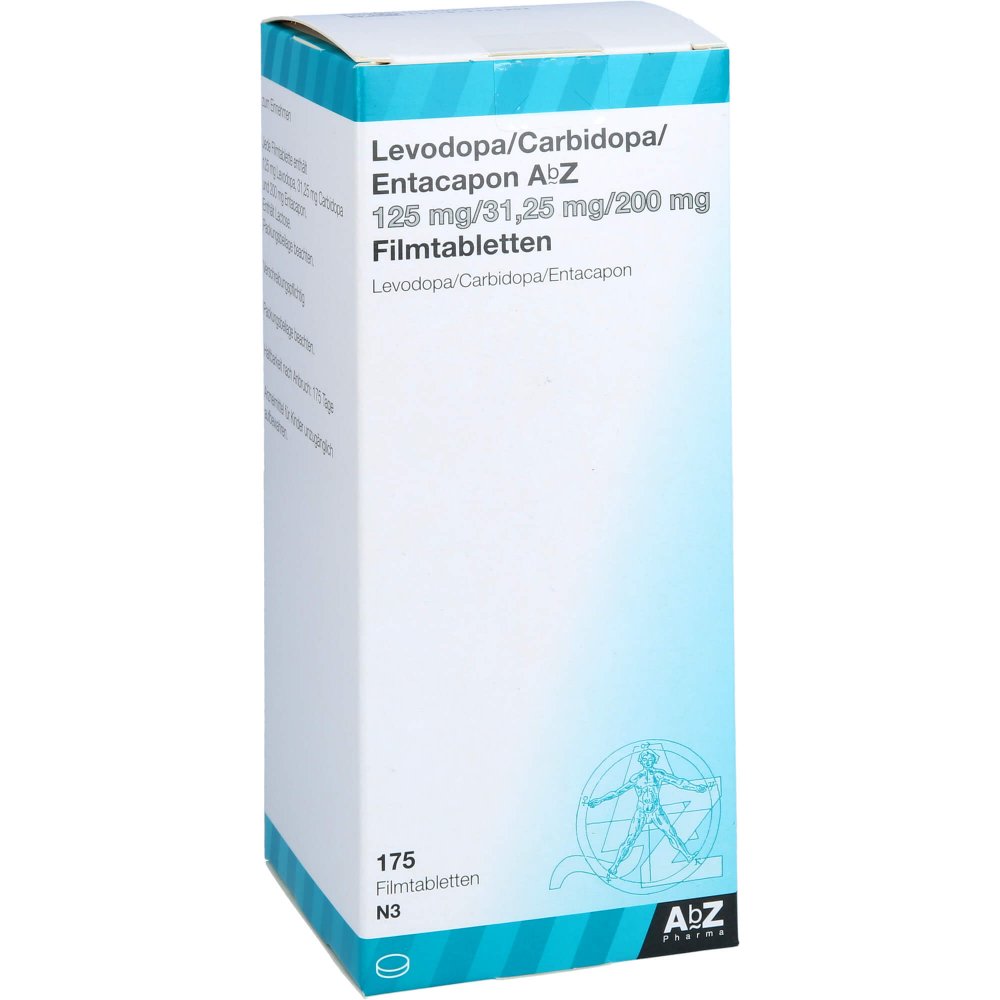 Das Produktfoto zeigt Levodopa/Carbidopa/Entacapon Abz 125/31,25/200mg (175 stk) PZN 10712807