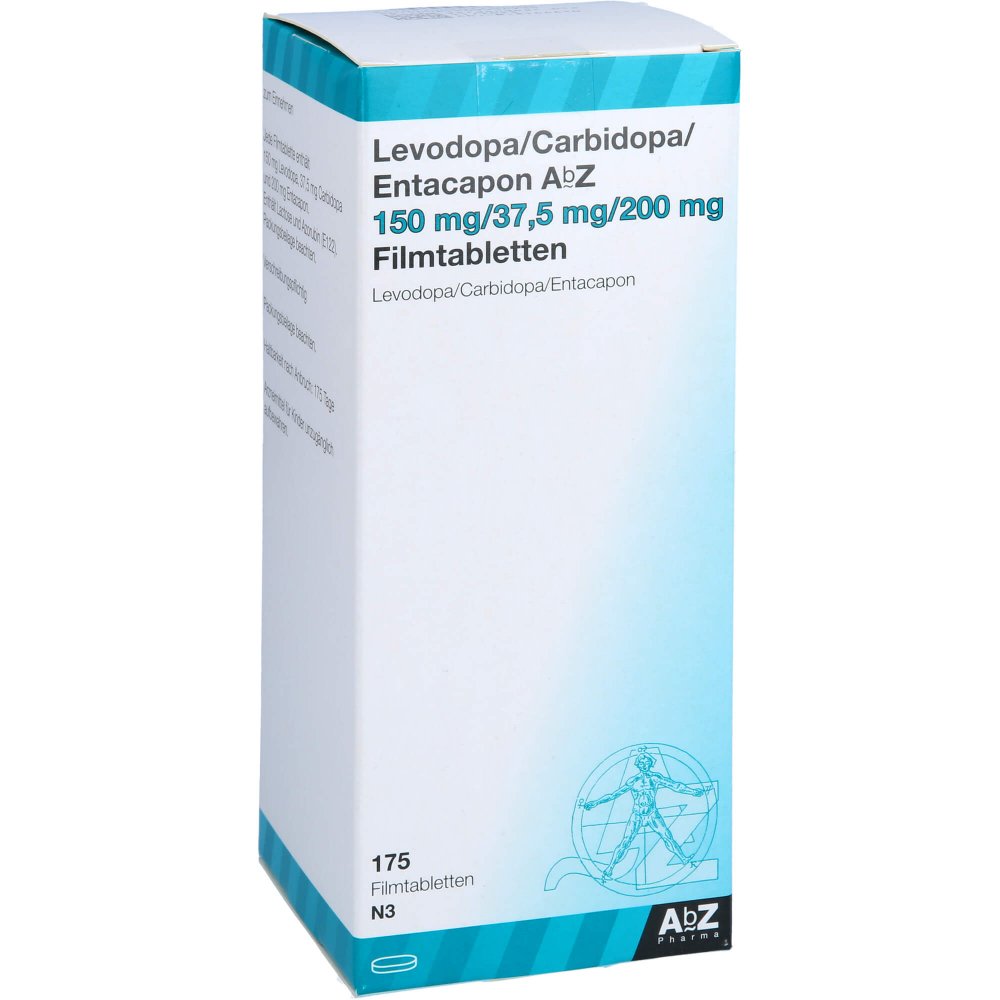 Das Produktfoto zeigt Levodopa/Carbidopa/Entacapon Abz 150/37,5/200mg (175 stk) PZN 10713008