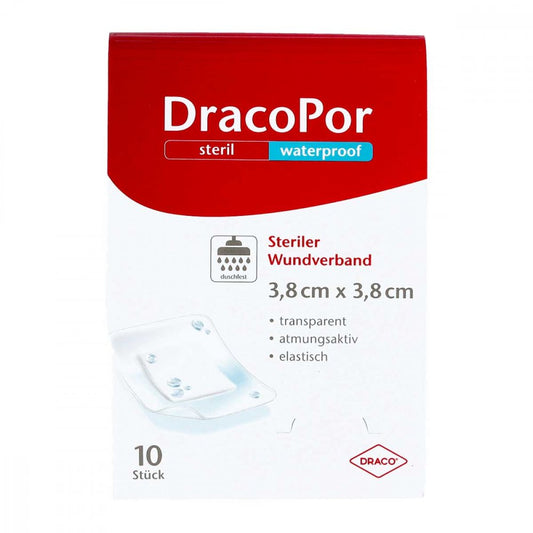 Das Produktfoto zeigt Dracopor Waterproof Wundverband 3,8x3,8 Cm Steril (10 stk) PZN 10713876