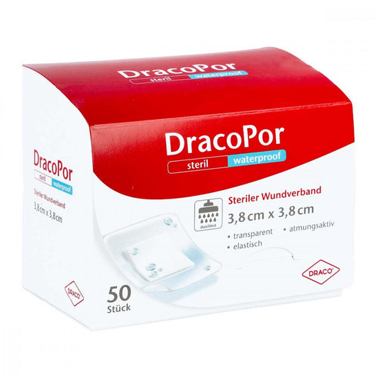 Das Produktfoto zeigt Dracopor Waterproof Wundverband 3,8x3,8 Cm Steril (50 stk) PZN 10713882
